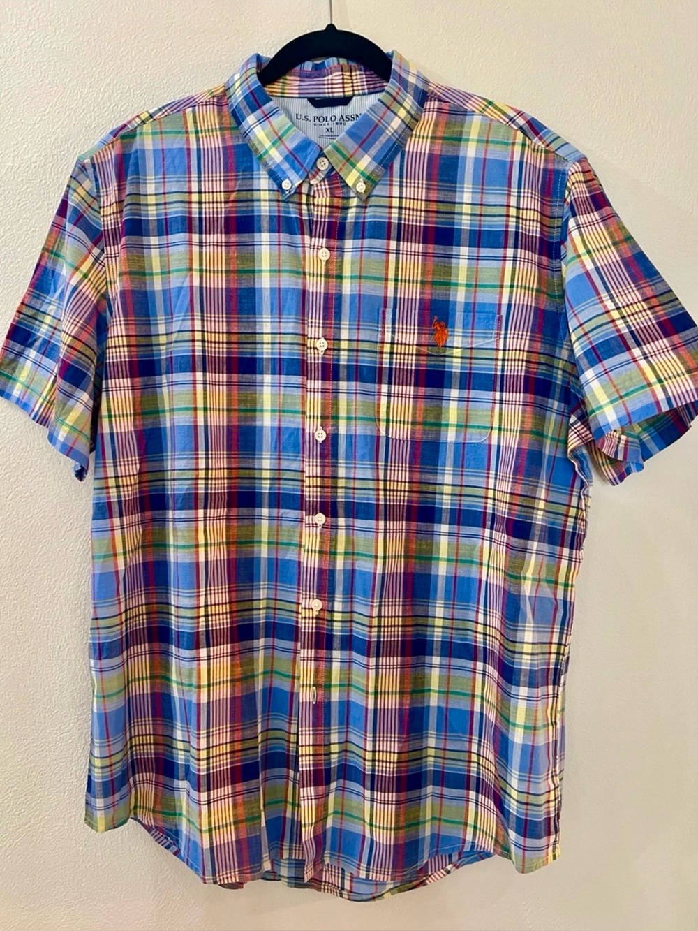U.S. Polo Assn. Short-Sleeve Multi-Color Plaid Button-Down Shirt XL Cotton